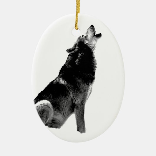 Schwarz-weiß Howling Wolf Keramik Ornament (Vorne)