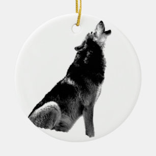 Schwarz-weiß Howling Wolf Keramik Ornament