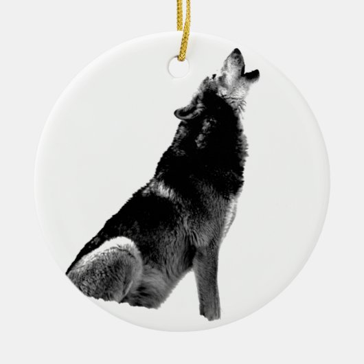 Schwarz-weiß Howling Wolf Keramik Ornament (Vorne)