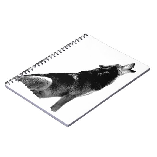 Schwarz-weiß Howling Wolf Notizblock (Linke Seite)