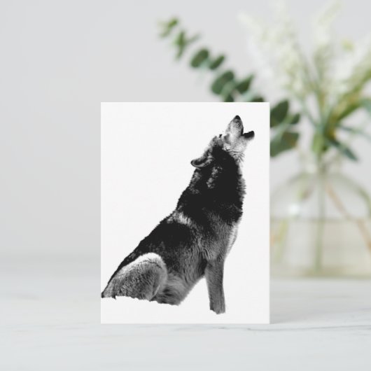 Schwarz-weiß Howling Wolf Postkarte (Stehend Vorderseite)