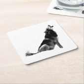 Schwarz-weiß Howling Wolf Rechteckiger Pappuntersetzer (angewinkelt)