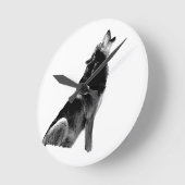 Schwarz-weiß Howling Wolf Runde Wanduhr (Winkel)