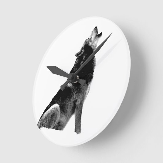 Schwarz-weiß Howling Wolf Runde Wanduhr (Winkel)