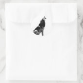 Schwarz-weiß Howling Wolf Runder Aufkleber (Tasche)