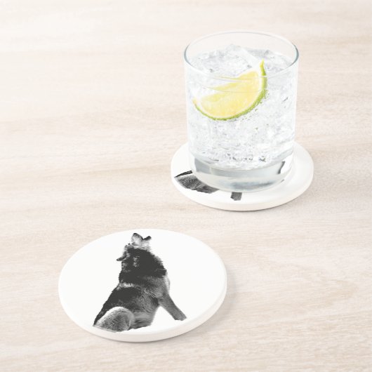 Schwarz-weiß Howling Wolf Sandstein Untersetzer (Seite)