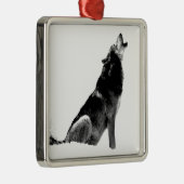 Schwarz-weiß Howling Wolf Silbernes Ornament (Rechts)