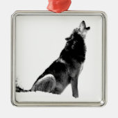 Schwarz-weiß Howling Wolf Silbernes Ornament (Vorne)