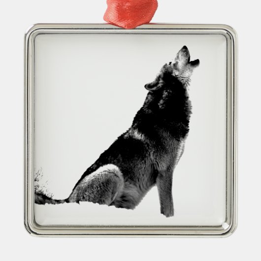 Schwarz-weiß Howling Wolf Silbernes Ornament (Vorne)