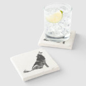 Schwarz-weiß Howling Wolf Steinuntersetzer (Seitenansicht)