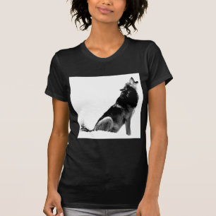 Schwarz-weiß Howling Wolf T-Shirt