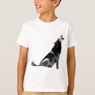 Schwarz-weiß Howling Wolf T-Shirt