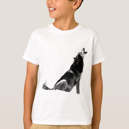 Schwarz-weiß Howling Wolf T-Shirt (Vorderseite)