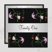 Schwarz-Weiß-Hübsche Blume 21. Geburtstag Party Einladung (Vorne/Hinten)