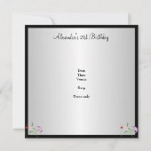 Schwarz-Weiß-Hübsche Blume 21. Geburtstag Party Einladung (Rückseite)