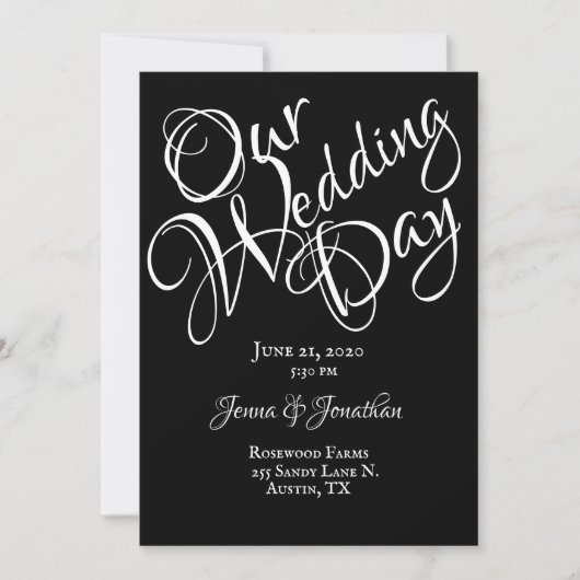 Schwarz/Weiß-Hübsche Skripthochzeit Einladung (Vorderseite)