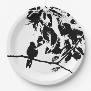 Schwarz-Weiß-Hummingbird-Silhouette Pappteller