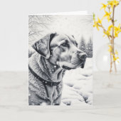 Schwarz-Weiß-Hund-KI-Sketch-Winterlandschaft Karte (Gelbe Blume)