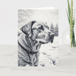 Schwarz-Weiß-Hund-KI-Sketch-Winterlandschaft Karte