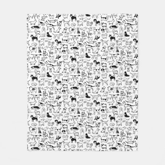 Schwarz-Weiß-Hunde-Muster| Niedlich Canine Lover's Fleecedecke (Vorderseite)