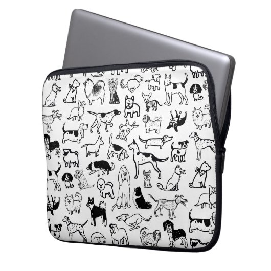 Schwarz-Weiß-Hunde-Muster| Niedlich Canine Lover's Laptopschutzhülle (Vorderseite Links)