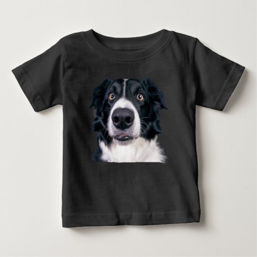 Schwarz-Weiß-Hundegesicht Baby T-shirt (Vorderseite)