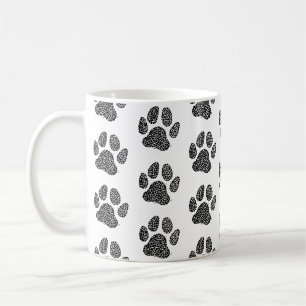 Schwarz-weiß-Hundepfoten-Linolschnitt Kaffeetasse