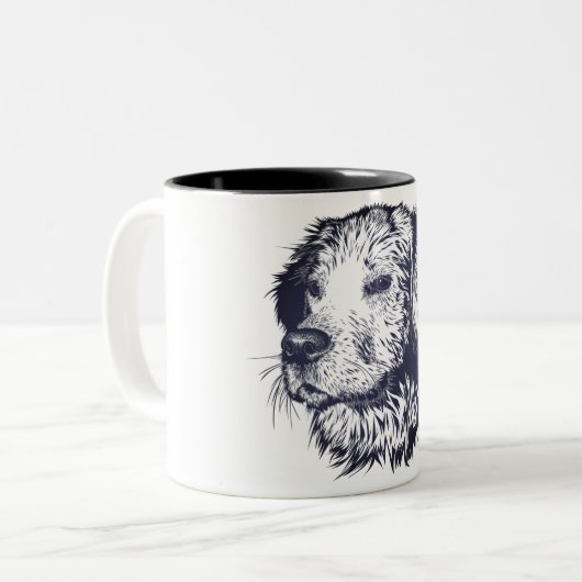 Schwarz-Weiß-Hundskizze Zweifarbige Tasse (Vorderseite Links)