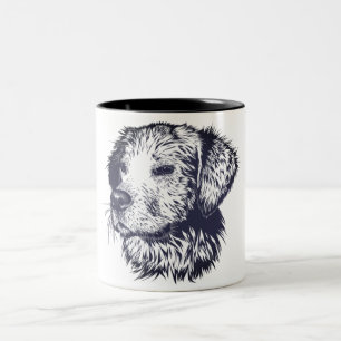 Schwarz-Weiß-Hundskizze Zweifarbige Tasse