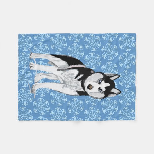 Schwarz-Weiß-Husky Fleecedecke (Vorderseite (Horizontal))