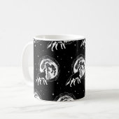 Schwarz-Weiß-Husky-Moon-Linocut-Muster Kaffeetasse (Vorderseite Links)