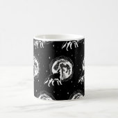 Schwarz-Weiß-Husky-Moon-Linocut-Muster Kaffeetasse (Mittel)