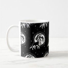 Schwarz-Weiß-Husky-Moon-Linocut-Muster Kaffeetasse