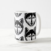 Schwarz-Weiß-Husky-Portrait Lino Cut Print Kaffeetasse (VorderseiteRechts)