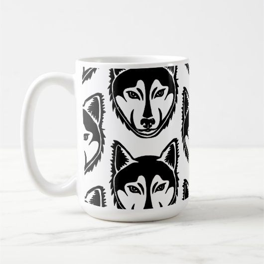 Schwarz-Weiß-Husky-Portrait Lino Cut Print Kaffeetasse (Links)
