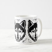 Schwarz-Weiß-Husky-Portrait Lino Cut Print Kaffeetasse (VorderseiteRechts)