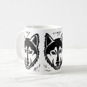 Schwarz-Weiß-Husky-Portrait Lino Cut Print Kaffeetasse (Vorderseite Links)