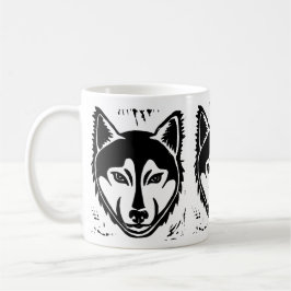 Schwarz-Weiß-Husky-Portrait Lino Cut Print Kaffeetasse