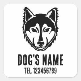 Schwarz-Weiß-Husky-Portrait Lino Cut Print Quadratischer Aufkleber