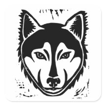 Schwarz-Weiß-Husky-Portrait Lino Cut Print