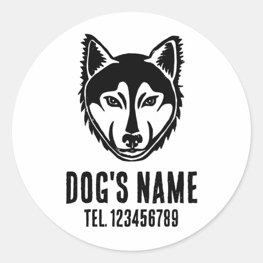 Schwarz-Weiß-Husky-Portrait Lino Cut Print Runder Aufkleber (Vorderseite)