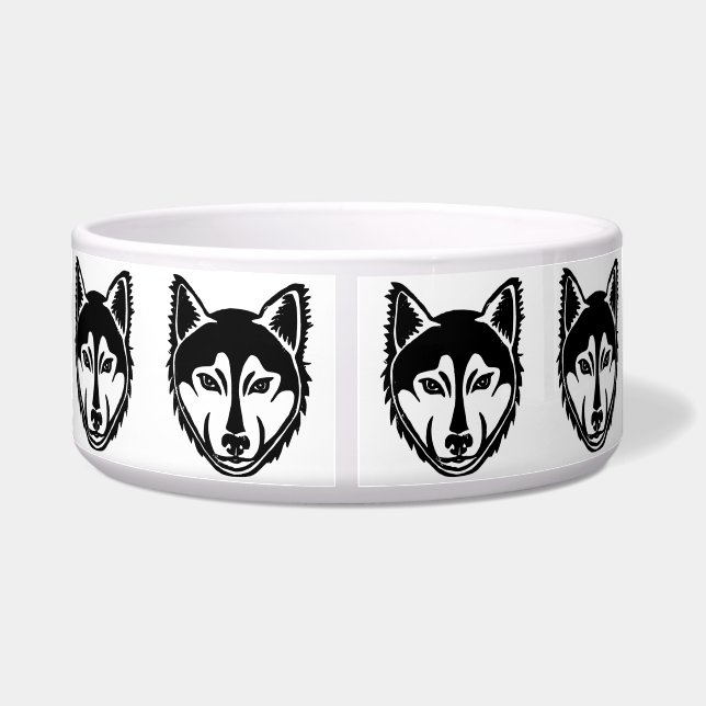 Schwarz-Weiß-Husky-Portrait Lino-Schnittmuster Napf (Rückseite)
