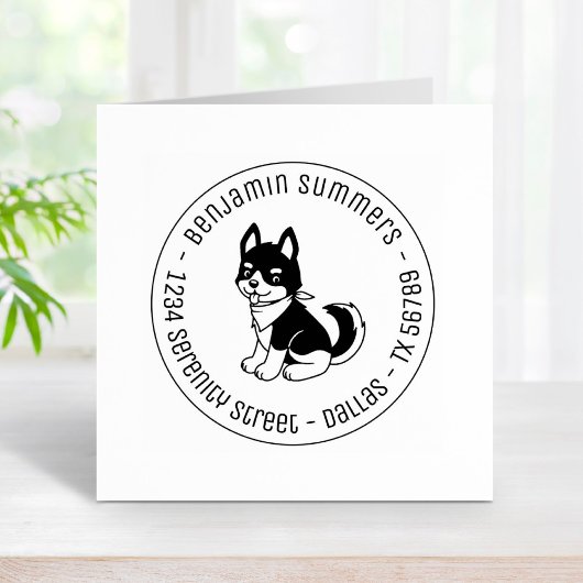 Schwarz-Weiß-Husky-Welpen-Runde-Adresse Gummistempel