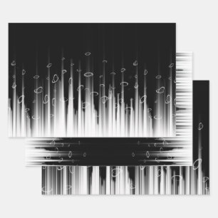 Schwarz-Weiß-Hypnotic-Line-Streaks Art Geschenkpapier Set