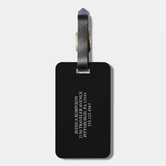 Schwarz-Weiß-I-Monogramm Gepäckanhänger (Rückseite vertikal)