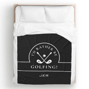 Schwarz-Weiß-Ich-golfe-lieber-Monogramm Fleecedecke