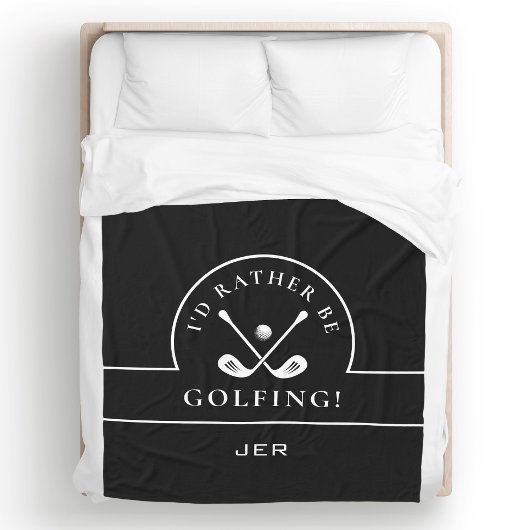 Schwarz-Weiß-Ich-golfe-lieber-Monogramm Fleecedecke