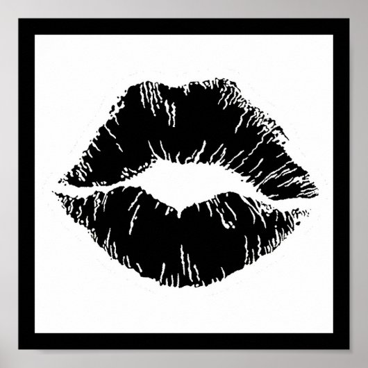 SCHWARZ-WEISS ICON KISS LIPS SMILE FRAUEN MAKEUP POSTER (Vorne)