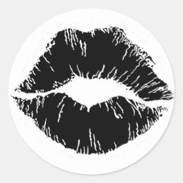 SCHWARZ-WEISS ICON KISS LIPS SMILE FRAUEN MAKEUP RUNDER AUFKLEBER