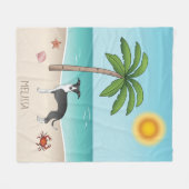 Schwarz-Weiß-Iggy-Hund im tropischen Sommer Beach Fleecedecke (Vorderseite (Horizontal))